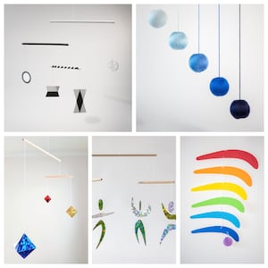 Juego de 5 móviles Montessori: Munari, Gobbi azul, Bailarines, Octaedro, Arcoíris. Móvil Montessori, Móvil para bebé, Móvil colgante, Niño, Niña
