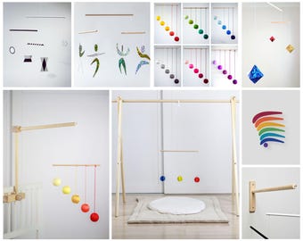 Montessorimobiel set van 5 - Munari, Gobbi, octaëder, dansers en regenboog voor pasgeboren visuele ontwikkeling kinderkamerinrichting