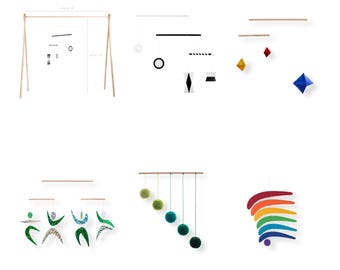 Set di 5 elementi per giostrina Montessori - Munari, Gobbi, Ottaedro, Ballerini e Arcobaleno per lo sviluppo visivo del neonato con supporto per palestrina, decorazione per la cameretta.