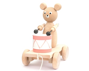 Wooden Bear with a Xylophone - pink