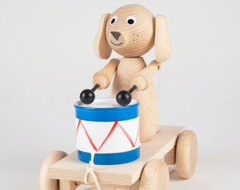 Drum Toy. Natural Wooden toy. Pull along Toy. Pull toy. Organic toy. Wooden Dog Toy. Toddler Toy. Traditional Toy.