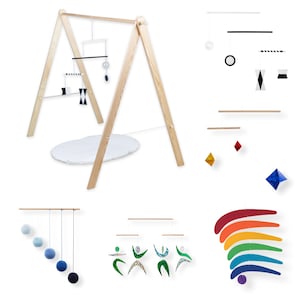 Juego de 5 móviles Montessori con soporte para gimnasio: Munari, Gobbi, bailarines, octaedro, arcoíris, móvil, móvil para bebé, colgante, guardería, giostrine