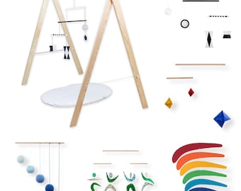 Conjunto de 5 x móviles Montessori con soporte de gimnasio - Munari, Gobbi, Dancers, Octahedron, Rainbow, mobile, Baby mobile, Hanging, nursery,giostrine