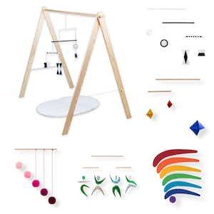 Juego de 5 móviles Montessori con soporte para gimnasio: Munari, Gobbi, bailarines, octaedro, arcoíris, móvil, móvil para bebé, colgante, guardería, giostrine
