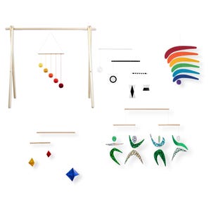 Set of 5 x Montessori mobile with gym / crib arm / wall mount - Munari, Gobbi, Dancers, Octahedron, Rainbow, Nursery mobile, giostrine