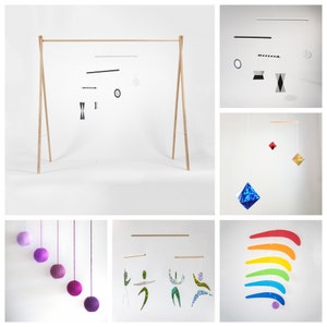 Juego de 5 móviles montessori con soporte para gimnasio: Munari, Gobbi, bailarines, octaedro, arcoíris, móvil, móvil para bebé, colgante, guardería, giostrine
