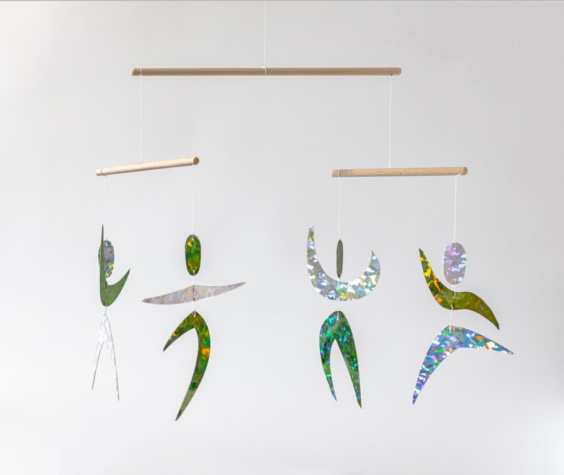 Ensemble de 5 x mobile Montessori avec salle de gym / support robuste Munari, Gobbi, Dancers, Octaedron, Rainbow, Nursery hanging mobile, giostrine image 7