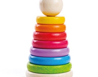 Rainbow Stacking Tower. Wooden Stacking Tower. Toddler's Puzzle. Learning toy for toddlers. Early Stacker. Learning tower.