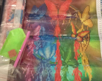 1 colorful butterfly dream catcher diamond painting kit 30x 40 partial drill ..destash USA seller