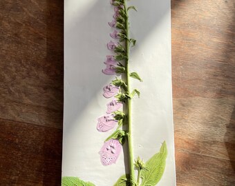 Botanical plaster, foxgloves, wild flowers, wall plaque, countryside, plaster cast, present, gift, countryside, new home, birthday, wall art