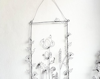 Wire art, teasel, wild flowers, wheat, fiddlehead fern, dormouse, snowdrops, wire flowers, gift, Mum birthday, present, house warming