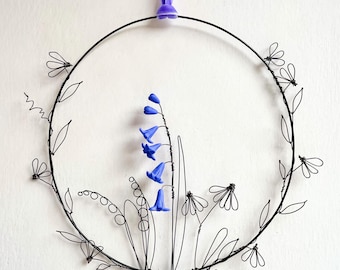 Bluebells, wreath, clay flowers, wire wreath, gift, daisies, wire flowers, wire hoop, spring flowers, lily of the valley, birthday, mum gift