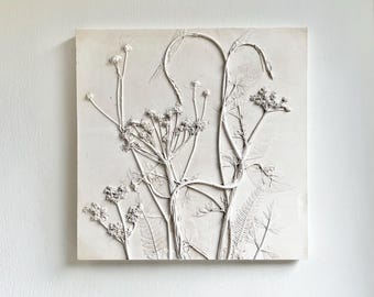 Botanical plaster cast, Cow parsley, buttercups, elderflower, fern, wisteria, wild flowers, gift, rustic, birthday gift, wall art, rustic