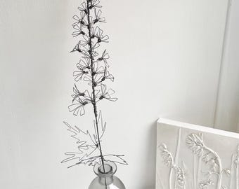 Wire flower, delphinium, large flower, leaves, flowers, garden flowers, gift, handmade, iron wire, rustic art, country cottage, wire art