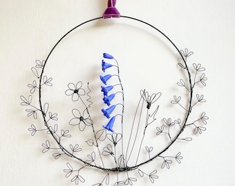 Bluebells, wreath, clay flowers, daisy, buttercups, wild flowers, gift, wire flowers, wire hoop, spring flowers, birthday, gift for mum