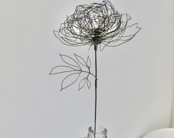 Wire flower, Peony, Paeonia, large flower, single stem, flowers, garden flowers, gift, handmade, iron wire, rustic art, country cottage