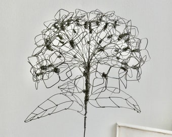 Wire flower, Hydrangea, Hortensia, large flower, leaves, flowers, garden flowers, gift, handmade, iron wire, rustic art, country cottage