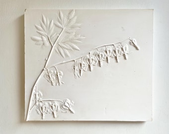 Botanical plaster relief, bleeding hearts, wall art, wall plaque, plaster cast, country garden, gift, rustic art, unusual gift, birthday