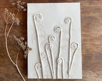 Fiddlehead Fern Plaster Relief, Botanical Wall Art