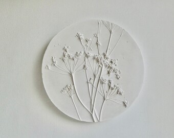 Botanical relief, cow parsley, plaster cast, seed heads, wild flowers, spring flowers, countryside, country garden, Easter, gift