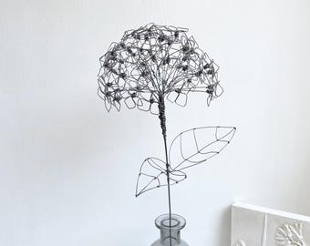 Wire flower, Hydrangea, Hortensia, large flower, leaves, flowers, garden flowers, gift, handmade, iron wire, rustic art, country cottage