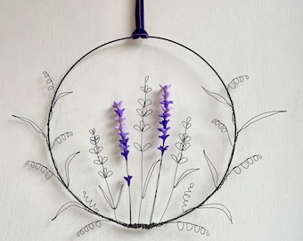 Lavender, wreath, wire flowers, clay flowers, vines, wire hoop, garland, gift, present, polymer clay, wild flowers, mum gift, summer flowers