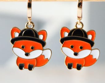 Lindos marcadores de zorro para tejer y crochet, aretes de esmalte hechos a mano, joyería, accesorios para tejer, marcadores de puntada de progreso, regalo de joyería de otoño