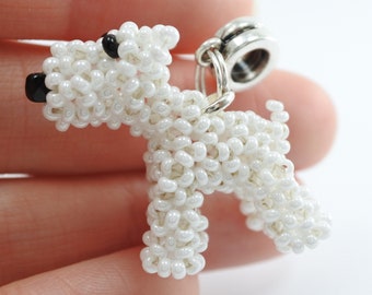 Collar con dije de perro Schnauzer o Terrier blanco, joyería hecha a mano con cuentas, regalo para amantes de los perros, dije de mascota animal en 3D, tamaño 1 pulgada
