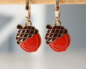 Lindo juego de marcadores de punto de bellota, accesorios de tejido, pendientes de esmalte, marcadores de tejido y crochet, regalo de joyería de otoño hecho a mano