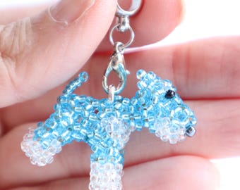 Figura de perro Schnauzer hecha a mano, dije de joyería con cuentas para amantes de los perros, regalo para llavero, colgante para coche, joyería para mascotas, dije para bolso, tamaño 1 pulgada