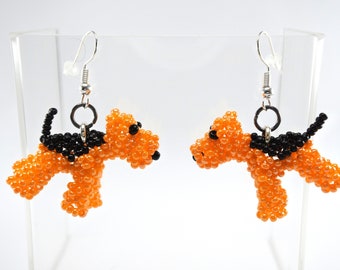 Pendientes de perro Airedale, Welsh o Lakeland terrier, joyería hecha a mano con cuentas, joyería 3D para mascotas, regalo para amantes de los perros, tamaño 1 pulgada