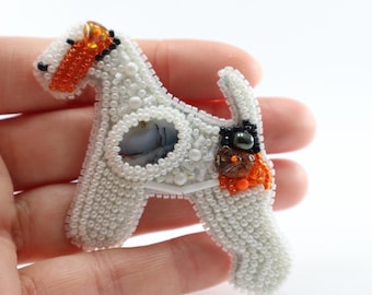 Broche bordado de perro Fox Terrier, joyería hecha a mano con cuentas para mascotas, retrato de perro, regalo para amantes de los perros, tamaño en pulgadas 3