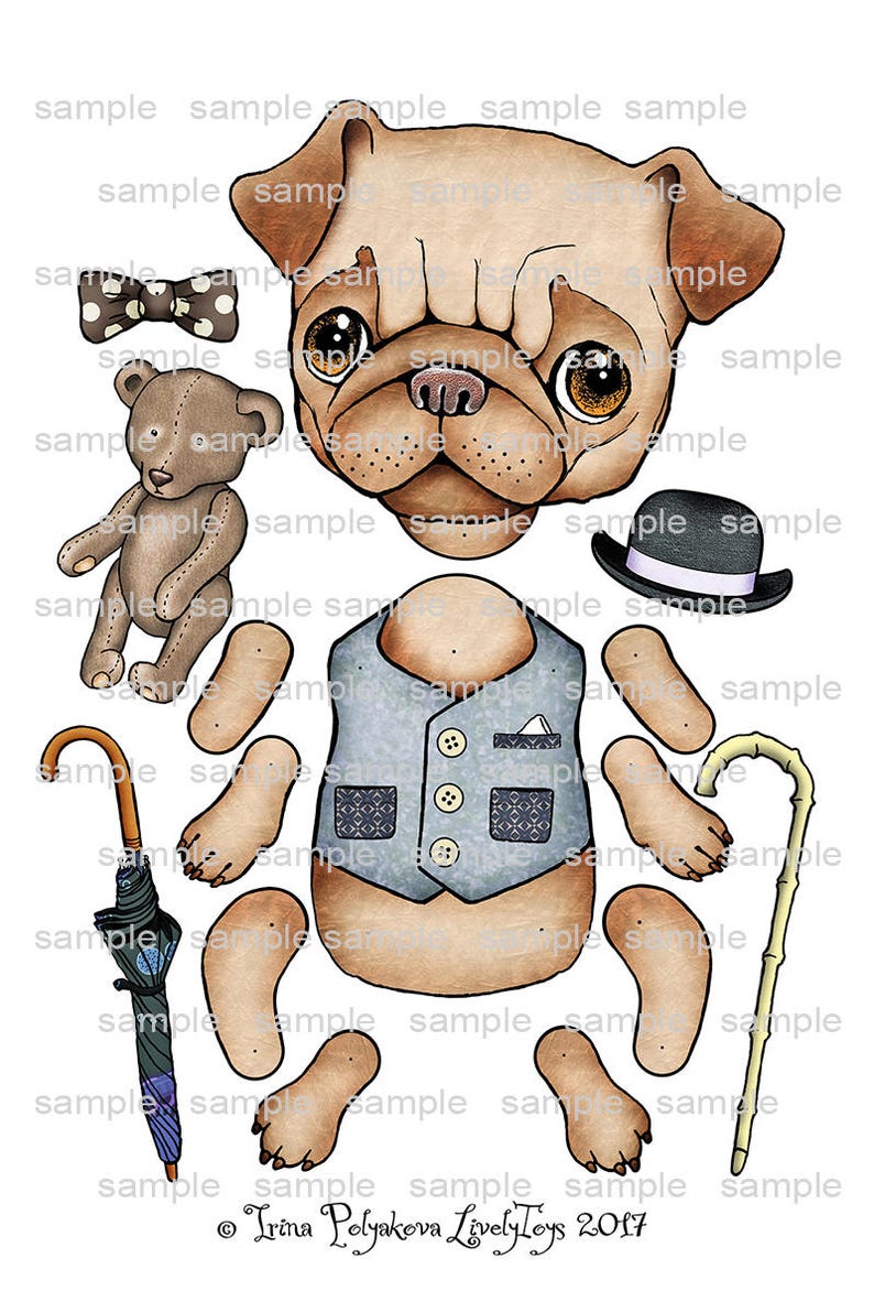 Download Animal Cut out jointed paper Puppet Dog Puppy doll pattern ...