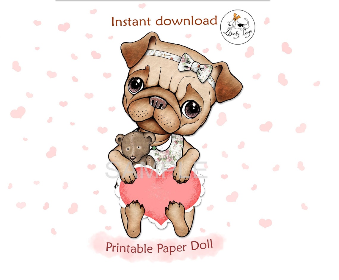 Printable Paper Bookmark Doll Pug Puppet Dog Lover Gift for | Etsy