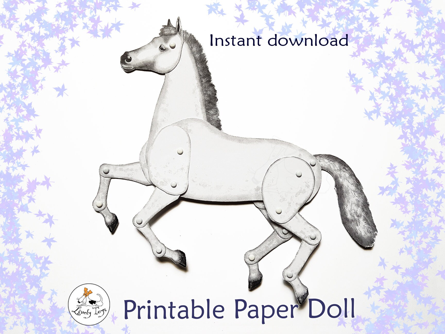 DIY horse printable pattern Cut out articulated room decor | Etsy