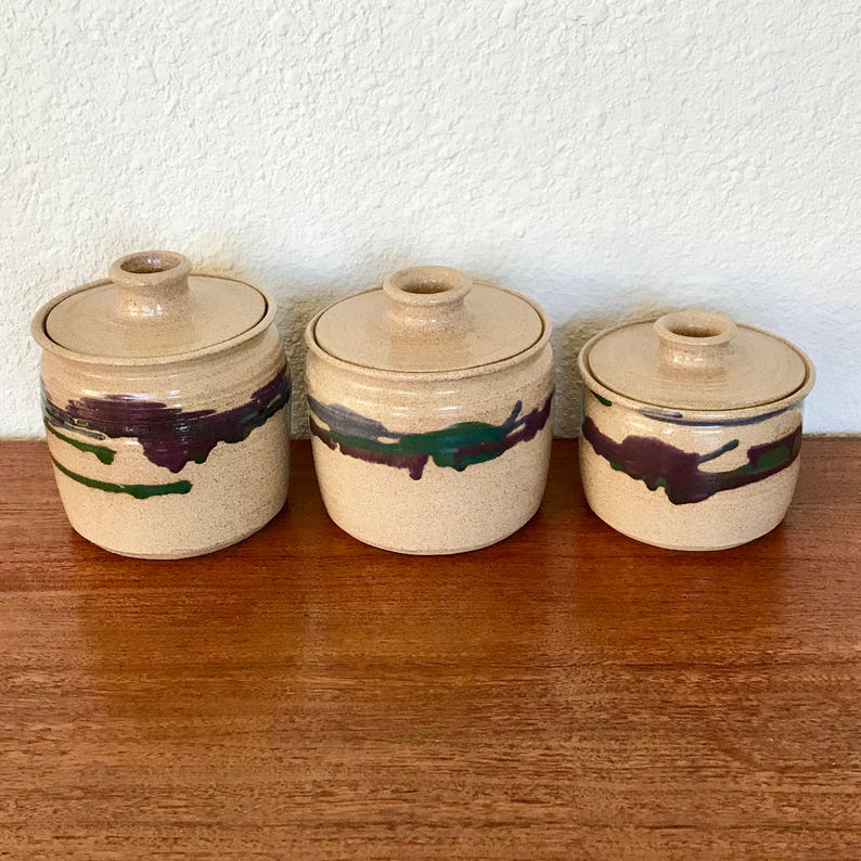 Studio Pottery Stoneware Canister Set Mid Century