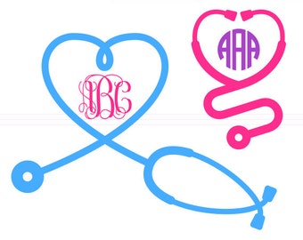 Stethoscope Heart SVG Monogram Frames instant download cut file - svg, studio3, dxf, eps - Medical Cutting Files for Cricut, Silhouette