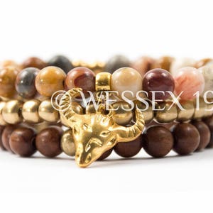 Longhorn Charm Bracelet Set | Steer Charm Bracelet | Gold Bracelet Set | Boho Bracelet Set | Agate Bracelet Set | Southwestern Bracelet