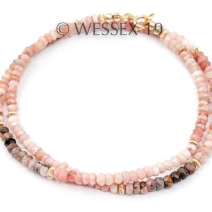 Pink Peruvian Fire Opal Beaded Necklace | 14k Gold Filled Beaded Necklace | Natural Pink Opal Necklace | Ombre Pink Opal Necklace