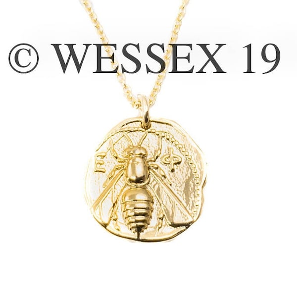 Gold Artemis Bee Coin Necklace | Ancient Greek Coin Replica Necklace | Gold Plated Bee Pendant Necklace | Roman Coin Pendant Necklace