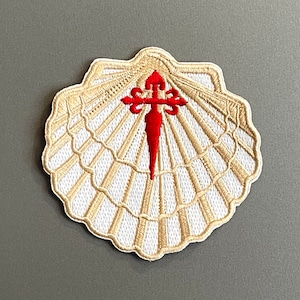 Scallop Shell Patch with Cross of Saint James  + Trail Map Card // Camino de Santiago // 3.5" 9cm Embroidered // Camigas