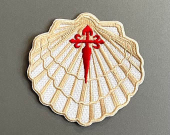 Scallop Shell Patch with Cross of Saint James  + Trail Map Card // Camino de Santiago // 3.5&quot; 9cm Embroidered // Camigas