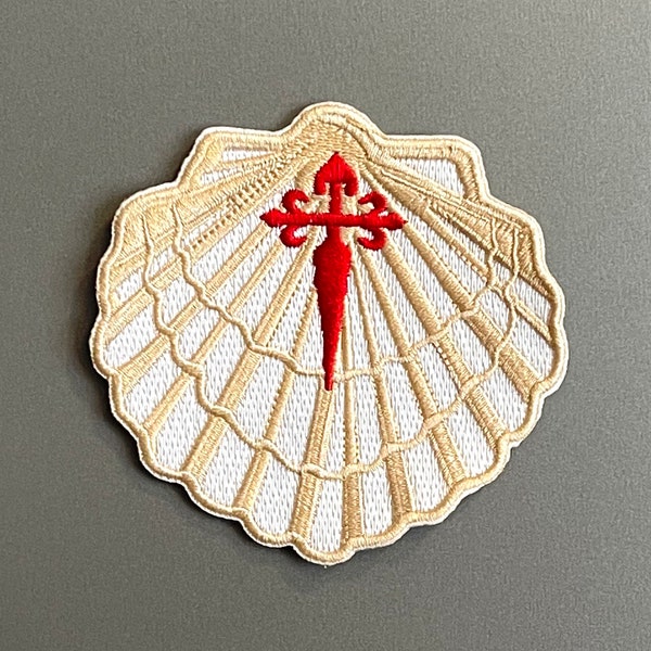 Scallop Shell Patch with Cross of Saint James // Camino de Santiago // 3.5" 9cm Embroidered // Camigas