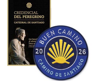 Official Camino Credential + 2026 Commemorative Camino de Santiago Patch + Trail Map Card