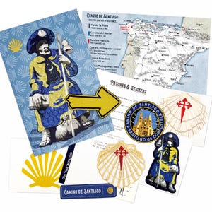 Kit del Camino — SANTIAGO // Mapas detallados + Guía de traducción + Postales, parches y pegatinas + Sobre // Envíos a todo el mundo