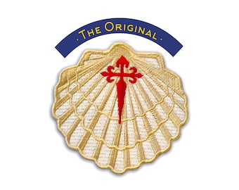 Écusson/badge en forme de coquille Saint-Jacques du Chemin de Saint-Jacques avec carte du sentier