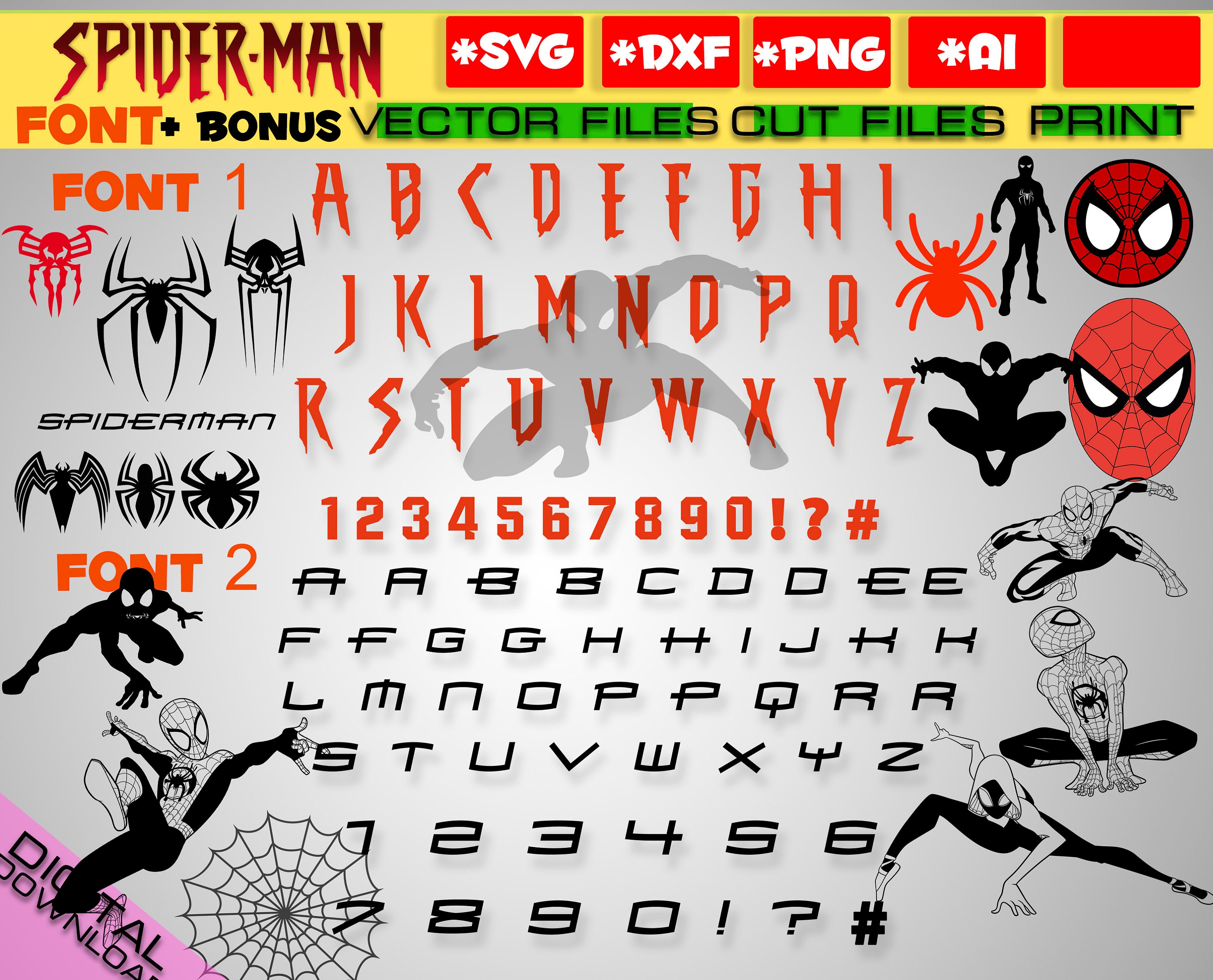 Spiderman svg 2 font Alphabets svg Avengers svg bundle clipart | Etsy