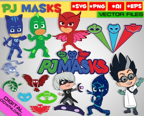 Download PJ masks SVG png EPS 14 vector files Digital masks clipart ...
