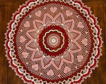 Handmade Crochet Sweetheart Gift! Small Round Pink Heart Doily