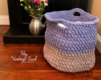 Large Crochet Basket | Nursery Room Decor | Farmhouse Basket | Storage Basket | Rustic Home Decor | Basket with Handles | Entryway Basket